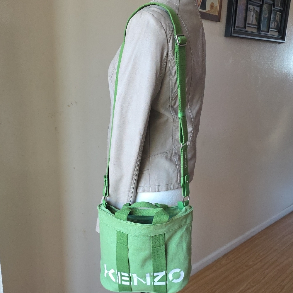 Kenzo Vibrant Green Canvas Messenger Bag